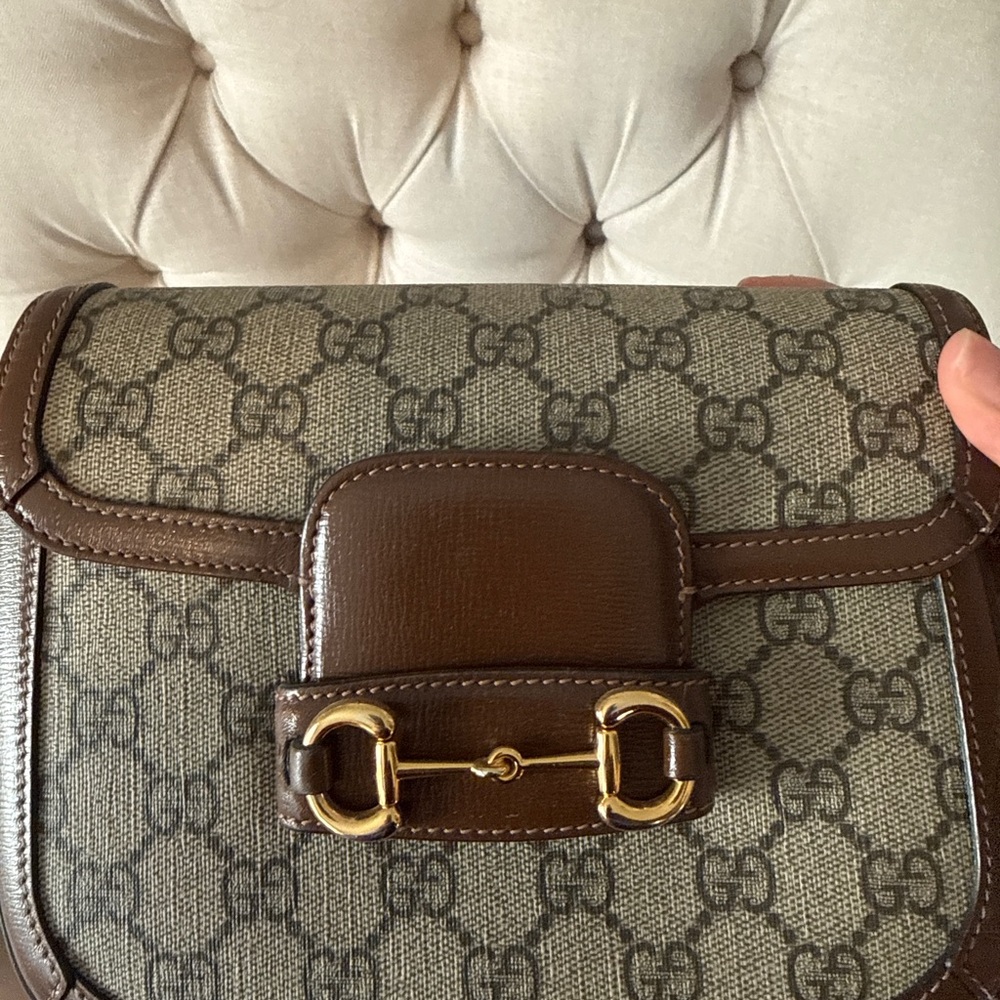 Gucci Brown and Gold Monogram Shoulder Bag